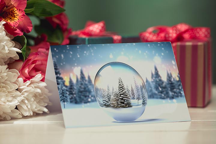 Carte de Noël #18 - Paysage de Noël dans une boule.
